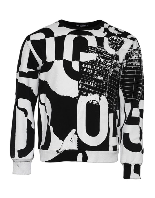 Black White Cotton Logo Pullover Sweater