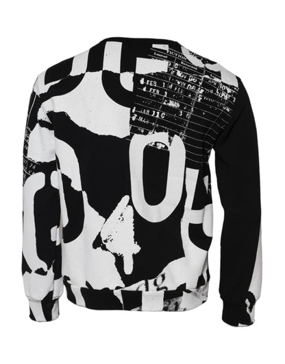 Black White Cotton Logo Pullover Sweater