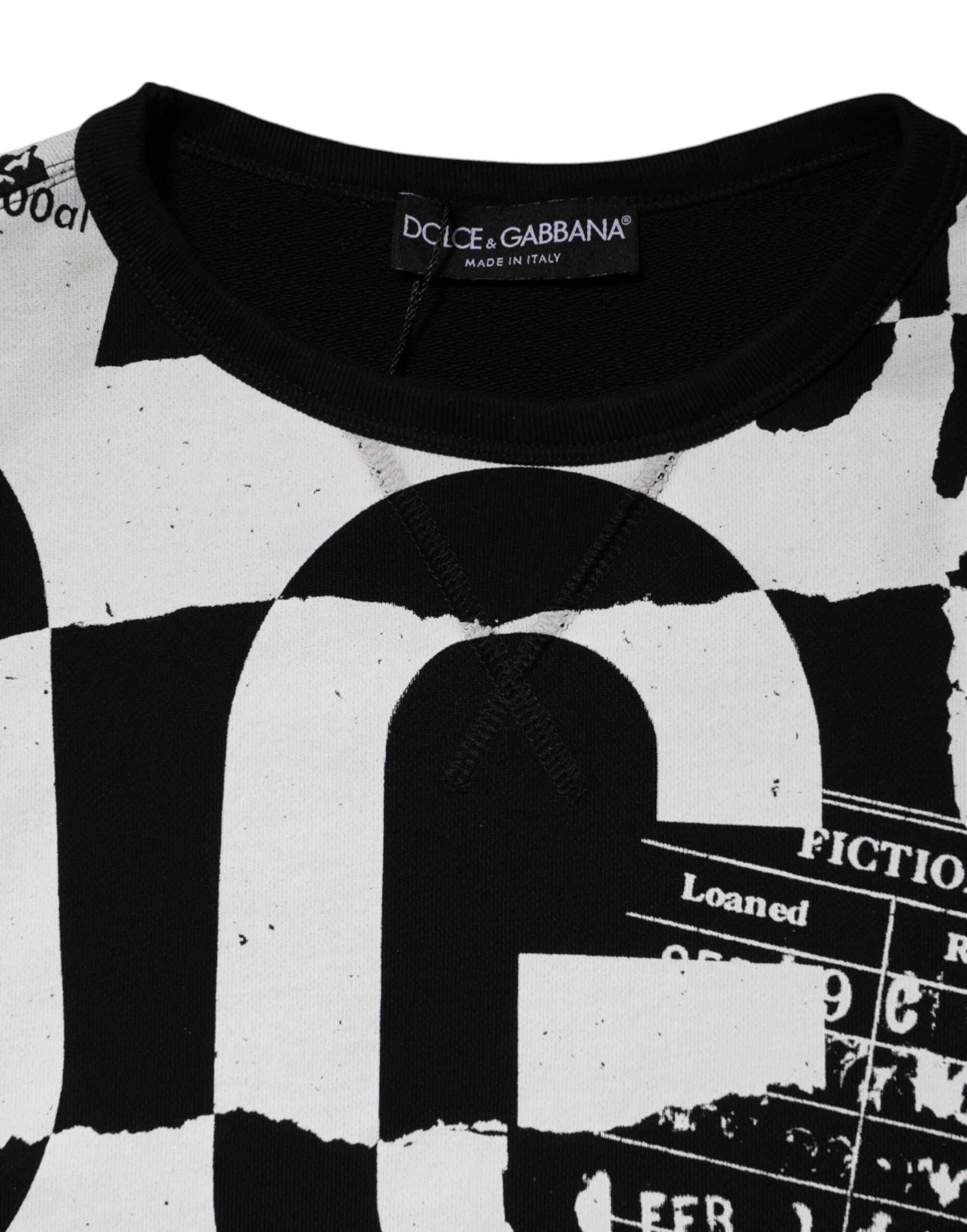 Black White Cotton Logo Pullover Sweater