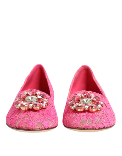 Pink Taormina Lace Crystals Flats Shoes