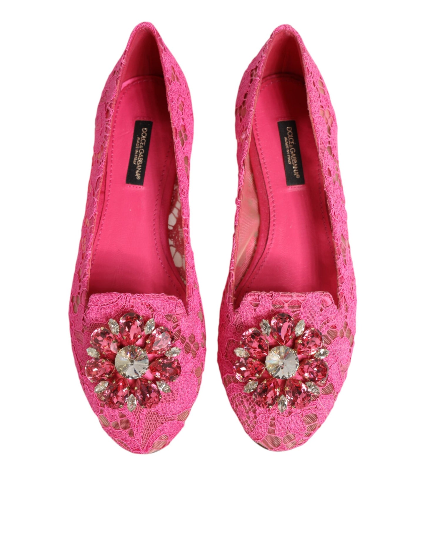 Pink Taormina Lace Crystals Flats Shoes