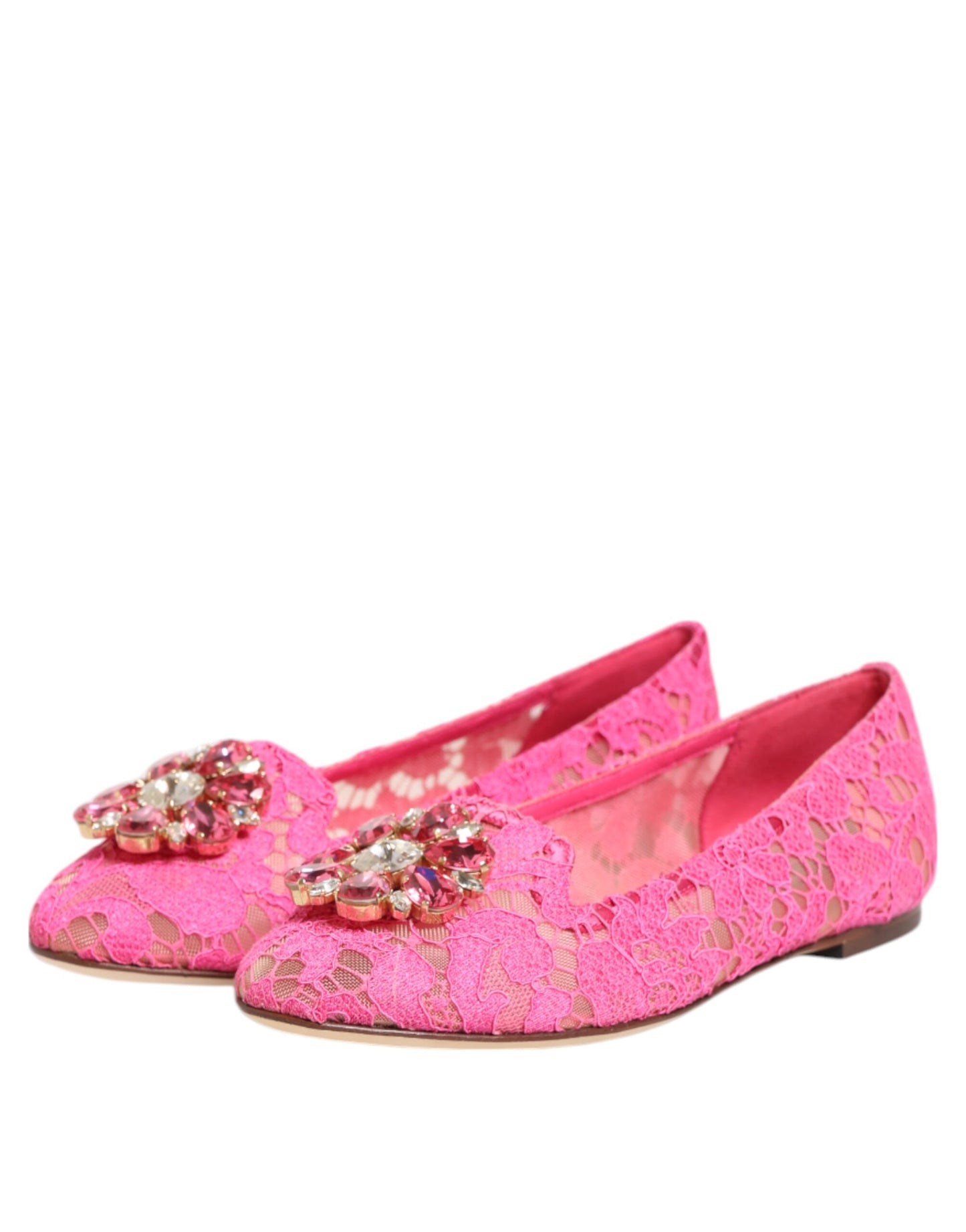 Pink Taormina Lace Crystals Flats Shoes