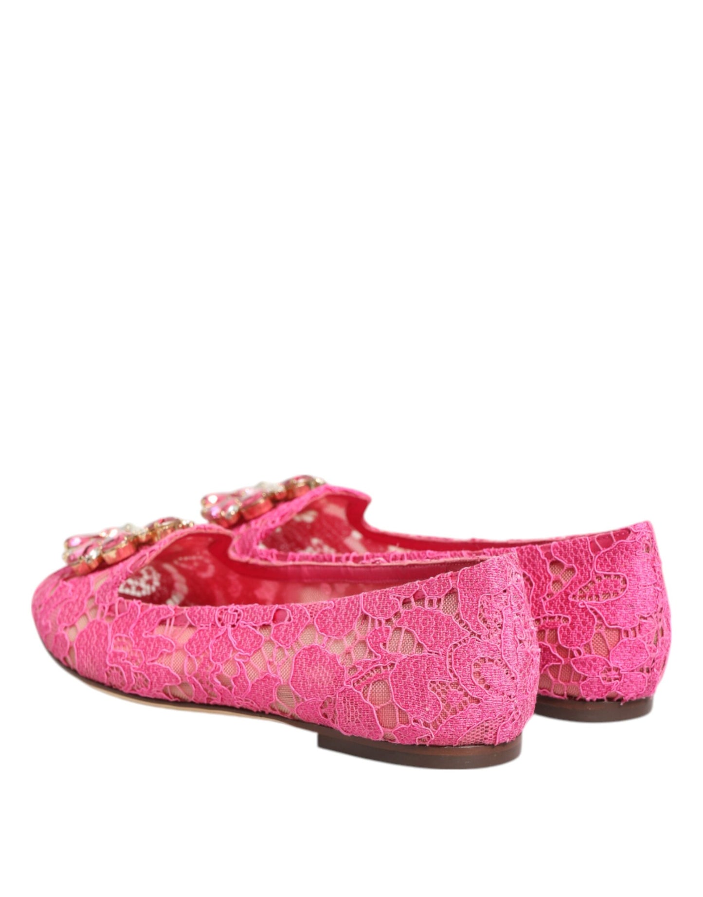 Pink Taormina Lace Crystals Flats Shoes