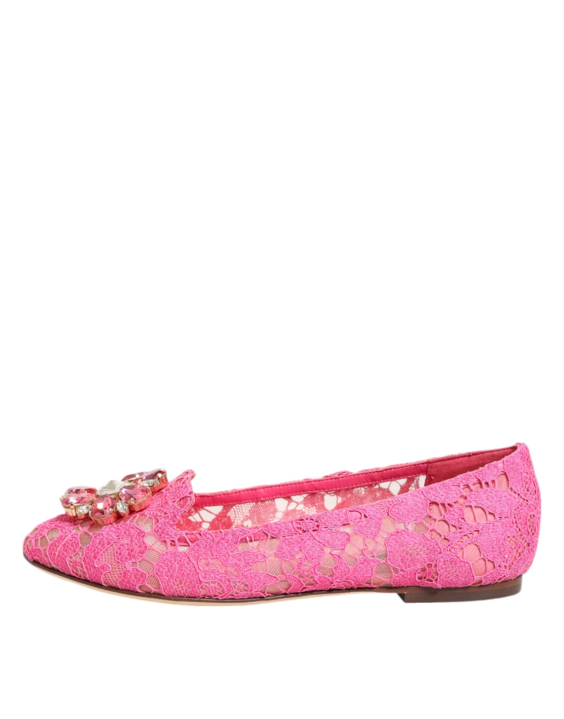 Pink Taormina Lace Crystals Flats Shoes