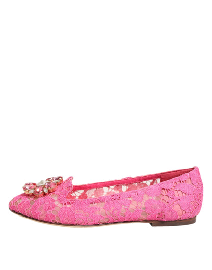 Pink Taormina Lace Crystals Flats Shoes