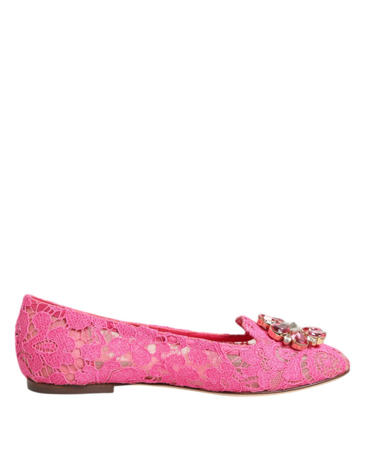 Pink Taormina Lace Crystals Flats Shoes