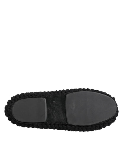 Black Wool Knit Slip On Ballerina Flats Shoes