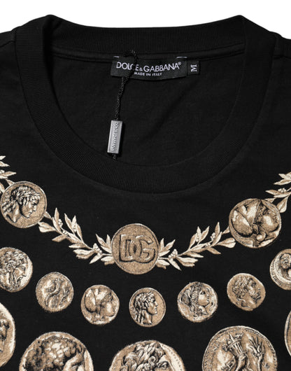 Black Coin Print Cotton Crew Neck T-shirt