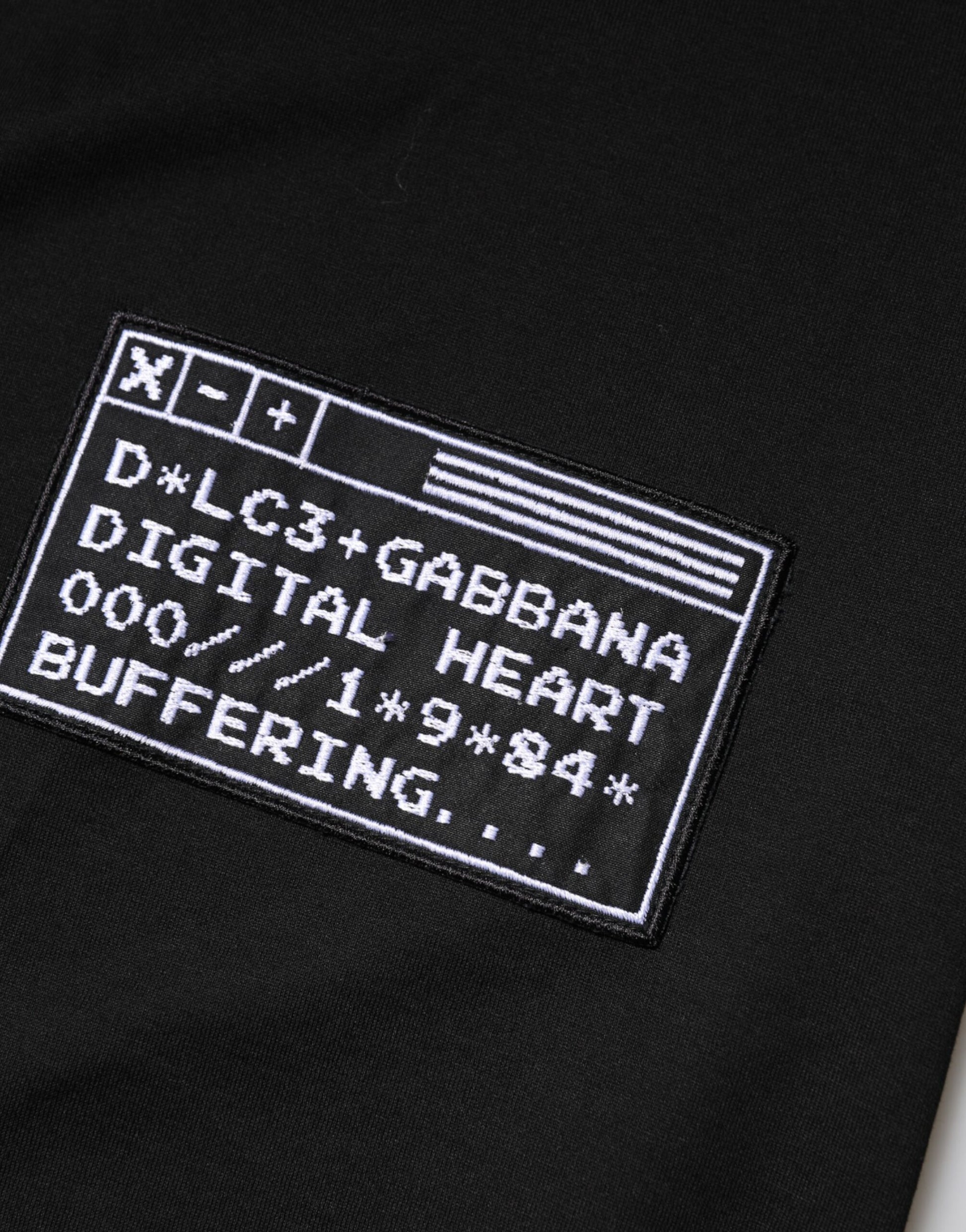 Black Logo Patch Cotton Crew Neck T-shirt