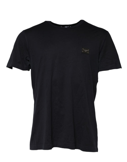 Dark Blue Logo Plaque Cotton Crewneck T-shirt