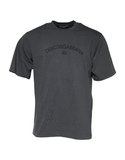 Gray Logo Graphic Cotton Crew Neck T-shirt