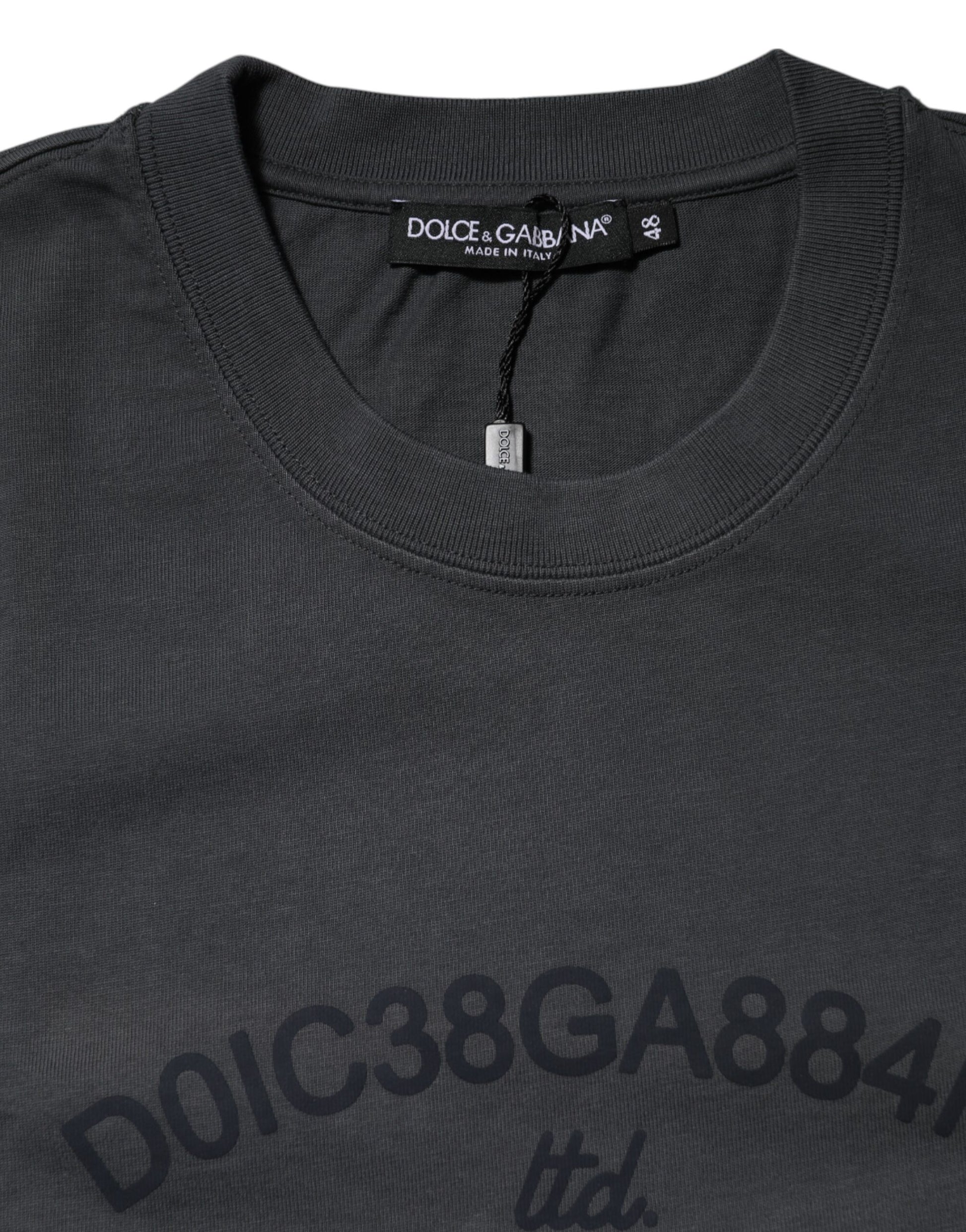 Gray Logo Graphic Cotton Crew Neck T-shirt