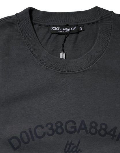 Gray Logo Graphic Cotton Crew Neck T-shirt