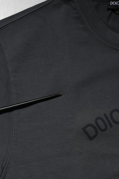 Gray Logo Graphic Cotton Crew Neck T-shirt
