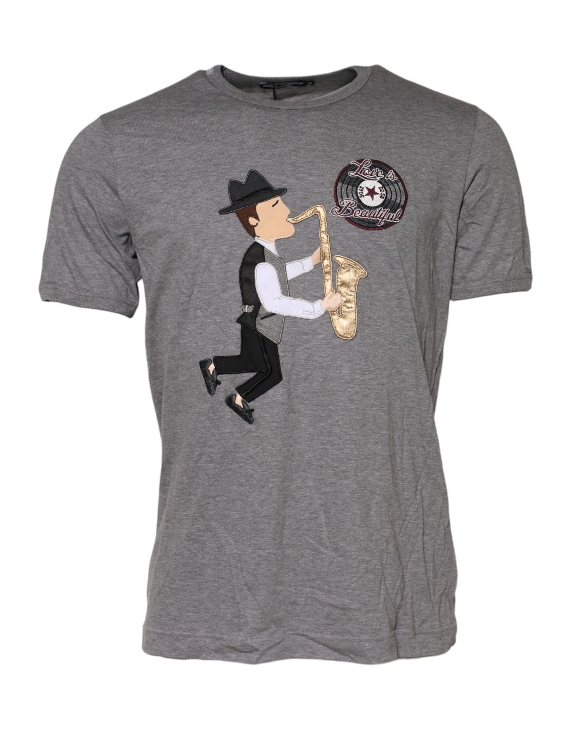 Gray #DGFamily Cotton Crew Neck T-shirt