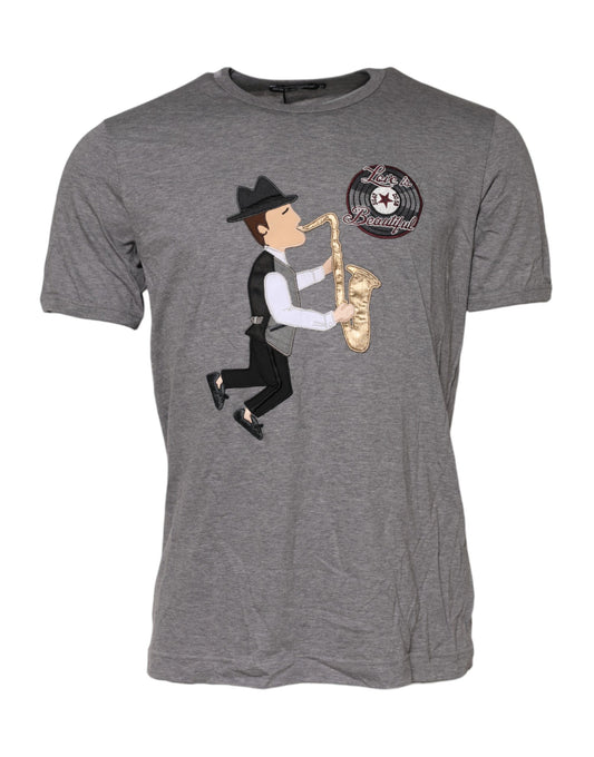 Gray #DGFamily Cotton Crew Neck T-shirt