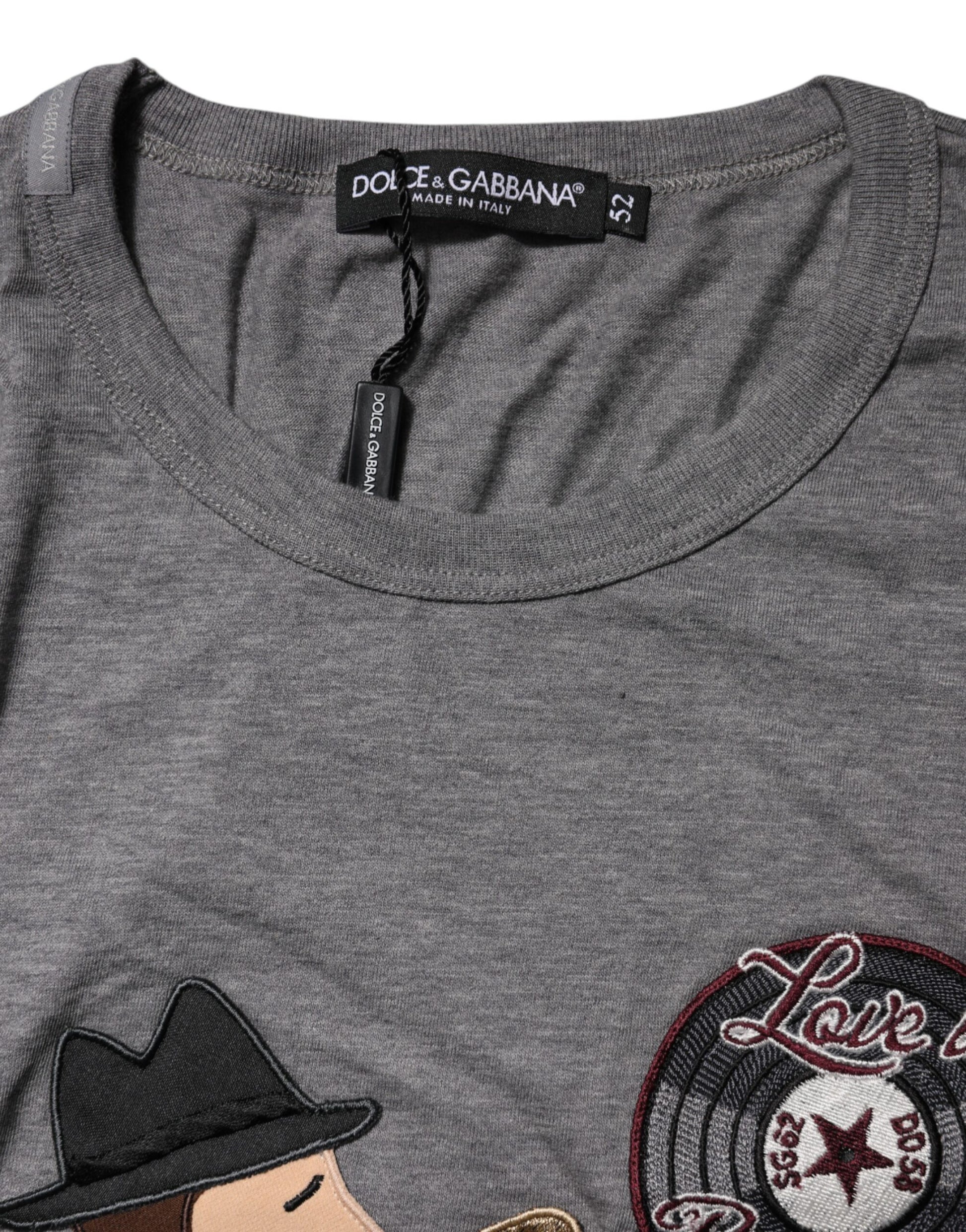 Gray #DGFamily Cotton Crew Neck T-shirt