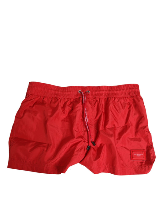 Red Drawstring Beachwear Shorts Swimwear
