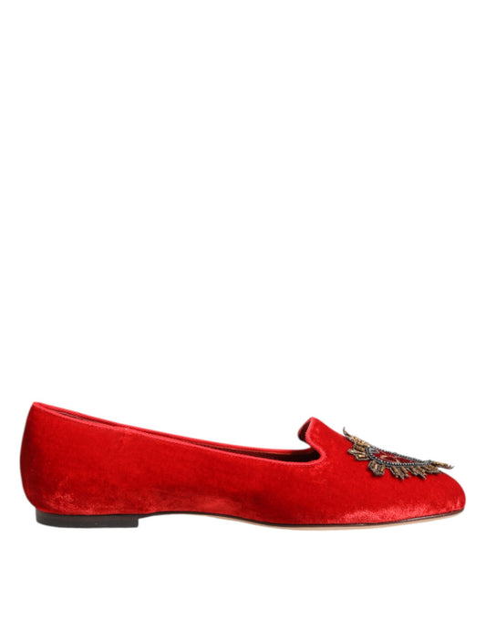 Red Velvet DG Heart Loafers Flats Shoes