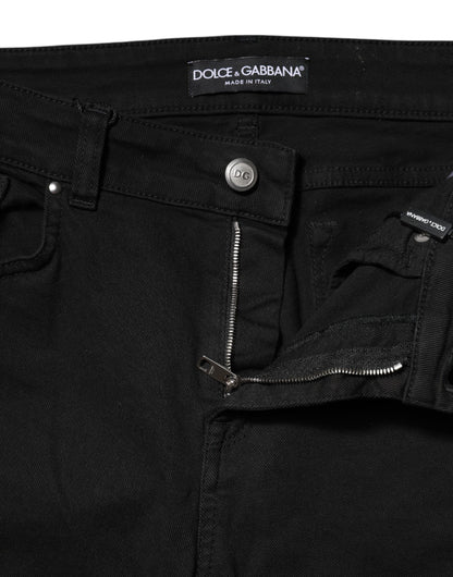 Black Cotton Skinny Mid Waist Denim Jeans