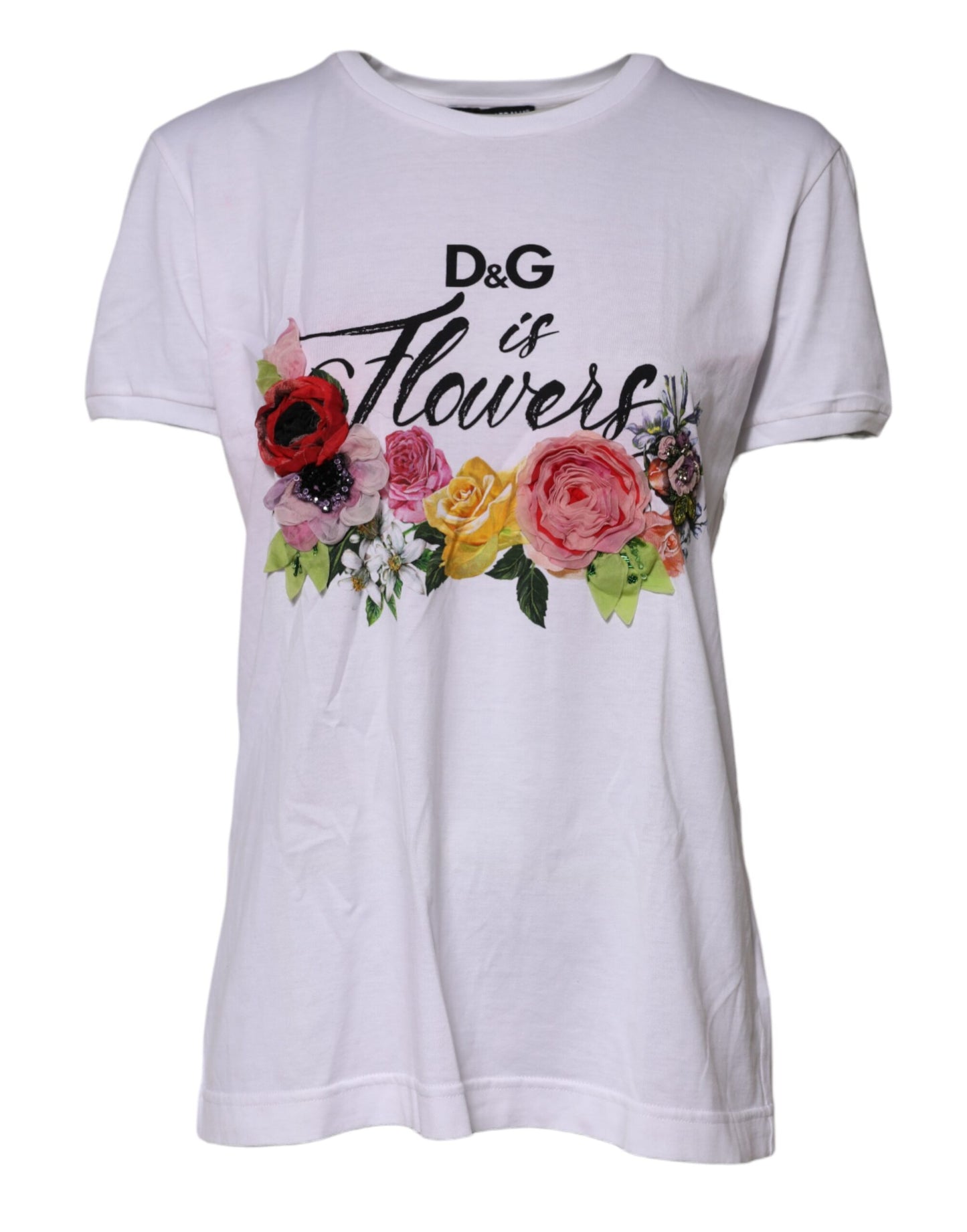 White DG Floral Embellishment Top T-shirt