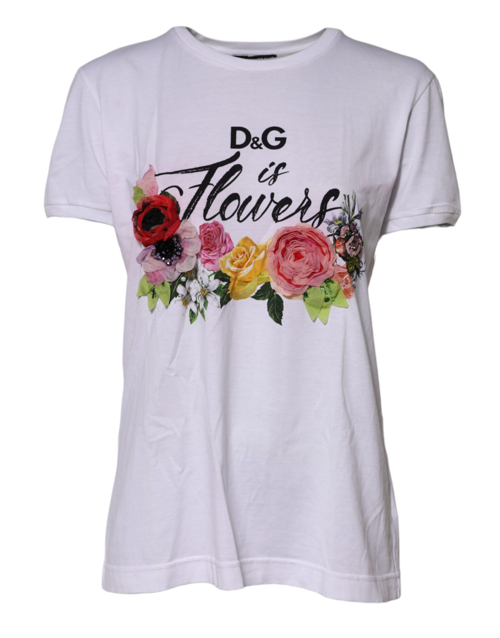 White DG Floral Embellishment Top T-shirt