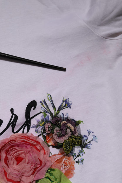 White DG Floral Embellishment Top T-shirt