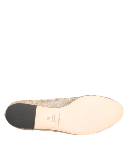 Ivory Taormina Lace Crystals Flats Shoes