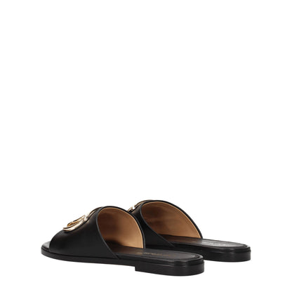 Black Leather Slippers Sandals