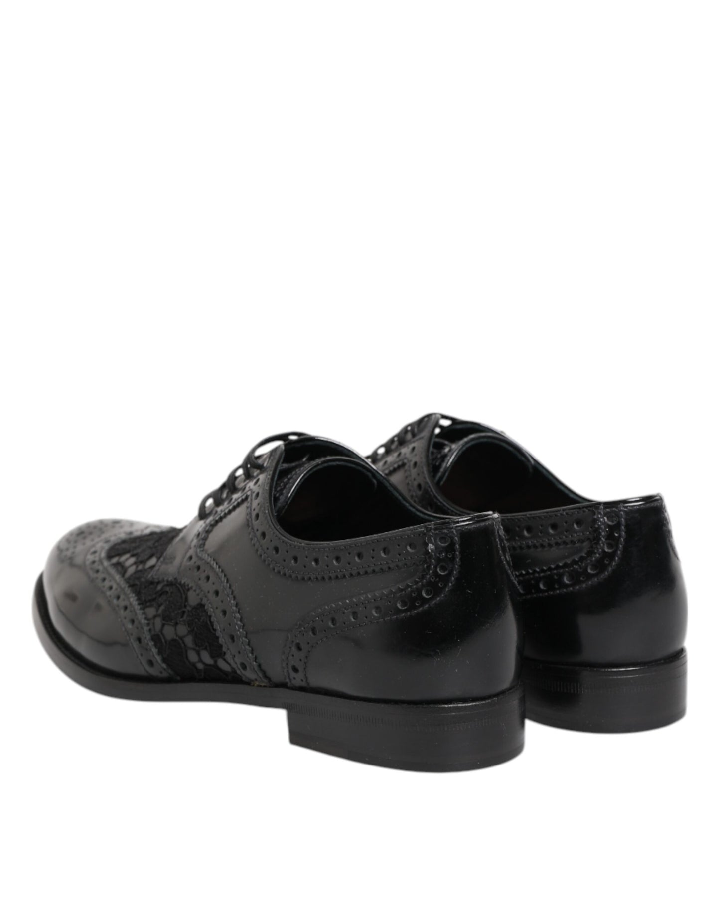 Black Leather Floral Lace Dress Formal Shoes