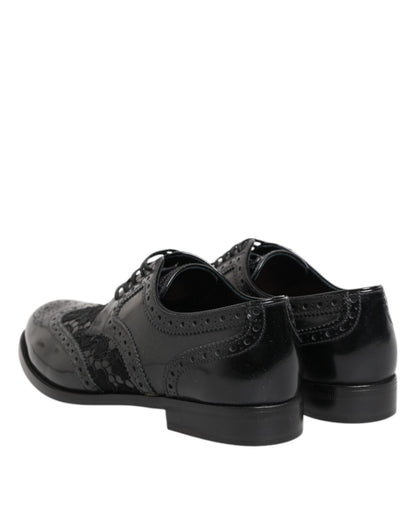 Black Leather Floral Lace Dress Formal Shoes