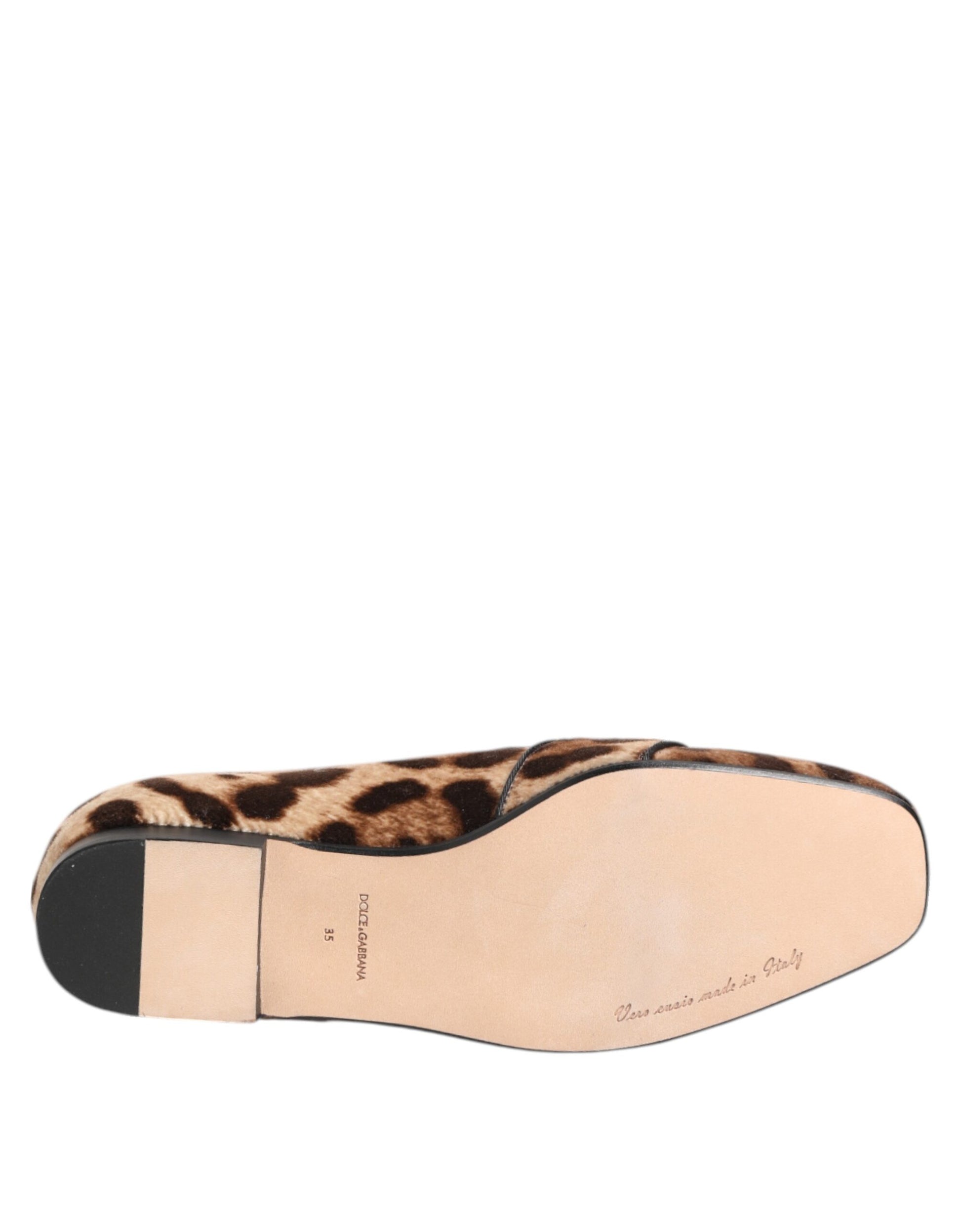 Brown Leopard Print Crystals Loafers Flats Shoes