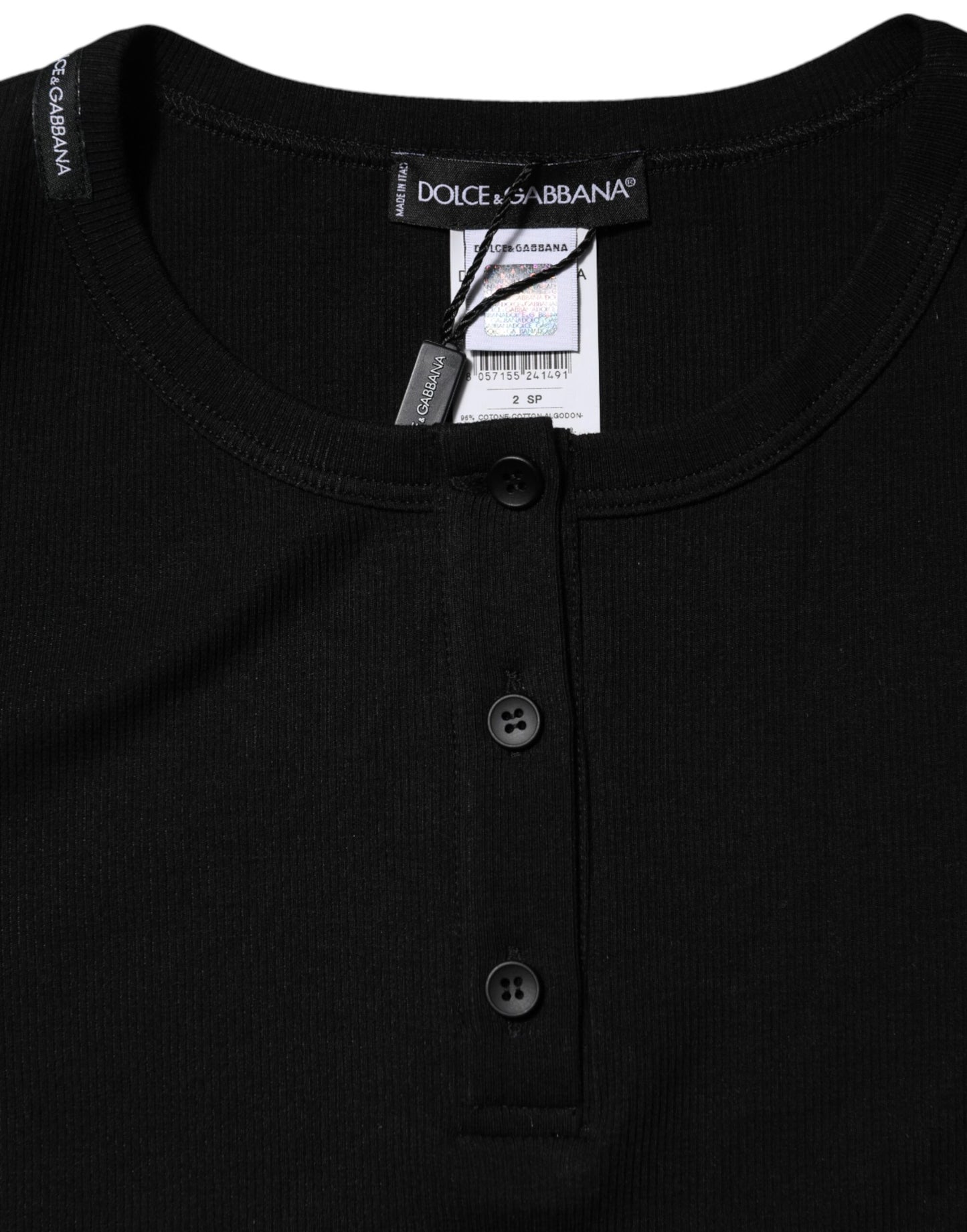 Black Cotton Henley Short Sleeves Top T-shirt