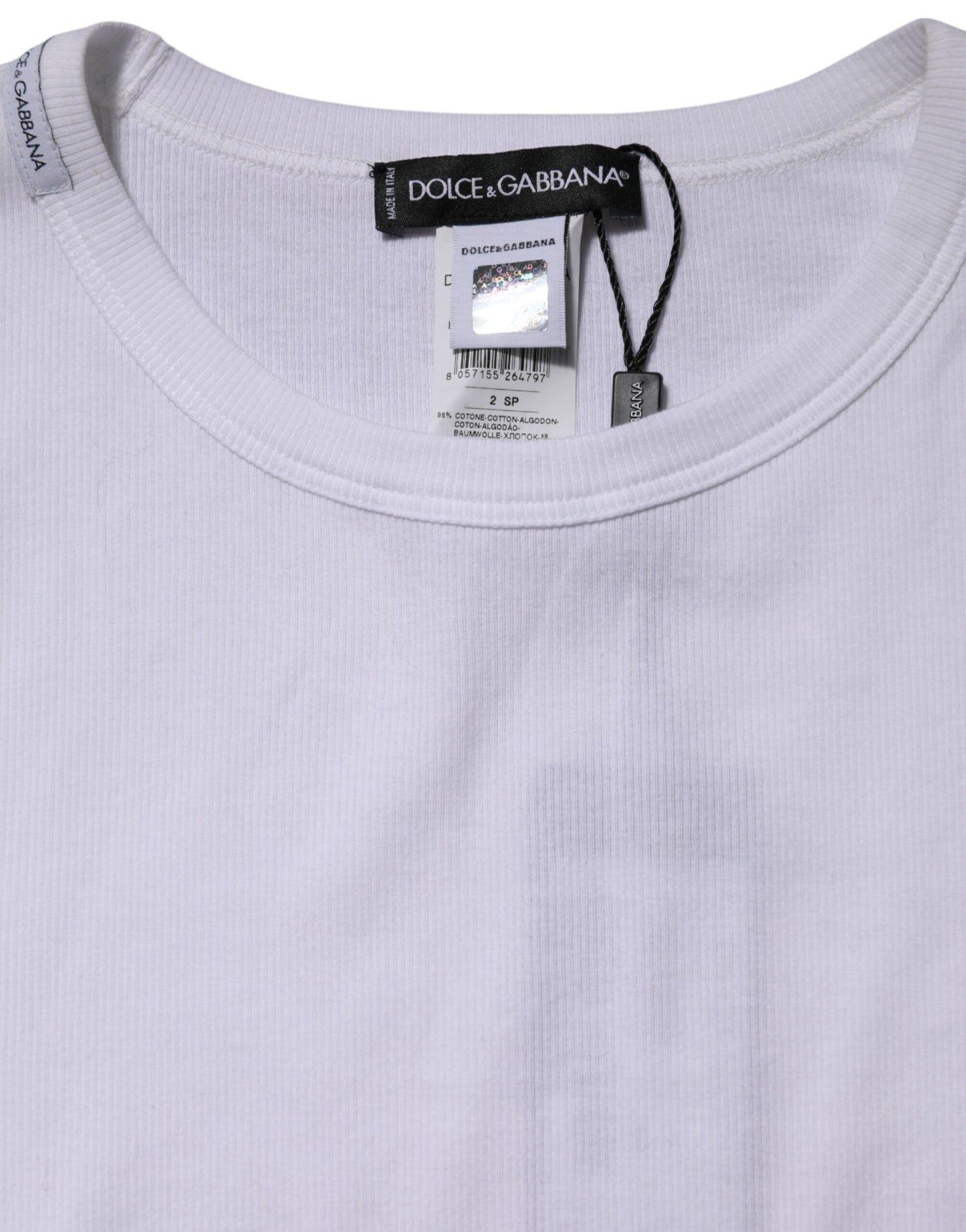 White Cotton Knit Round Neck Long Sleeves T-shirt