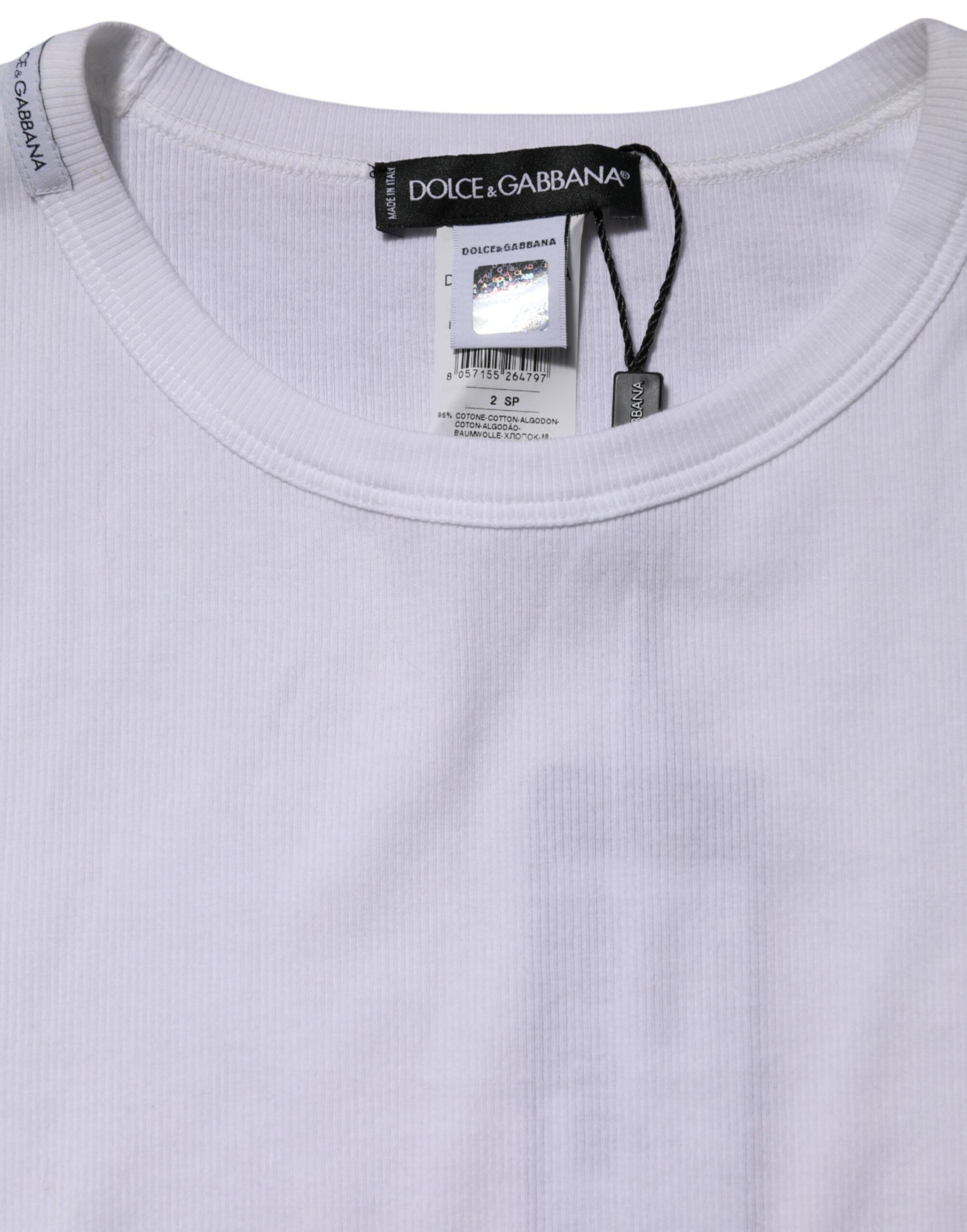 White Cotton Knit Round Neck Long Sleeves T-shirt