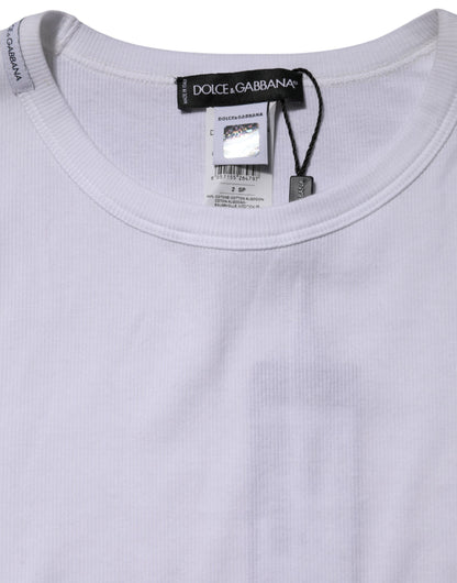 White Cotton Knit Round Neck Long Sleeves T-shirt