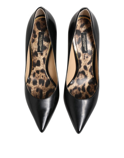 Black Calf Leather Stiletto Heels Pumps Shoes