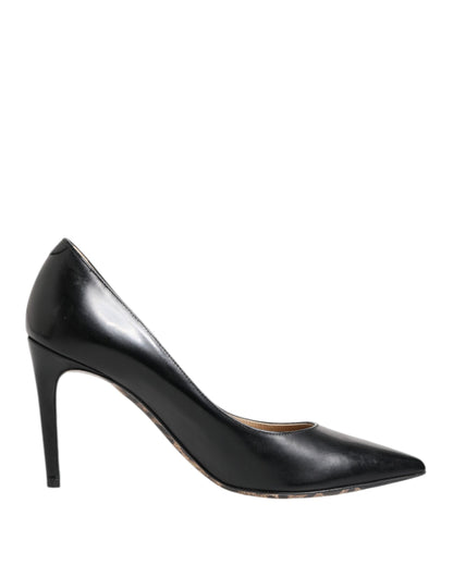 Black Calf Leather Stiletto Heels Pumps Shoes