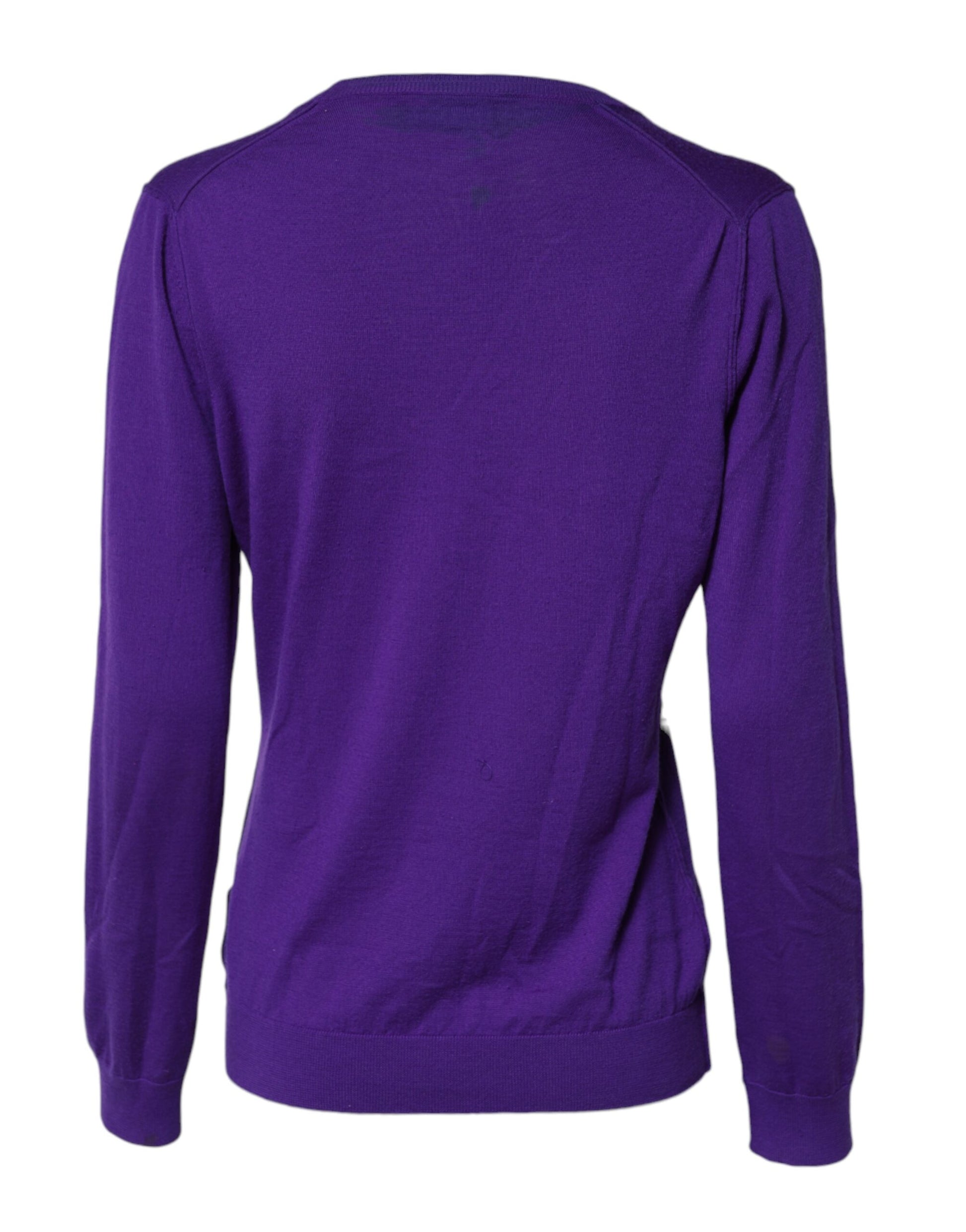 Purple Wool Knit V-neck Cardigan Sweater