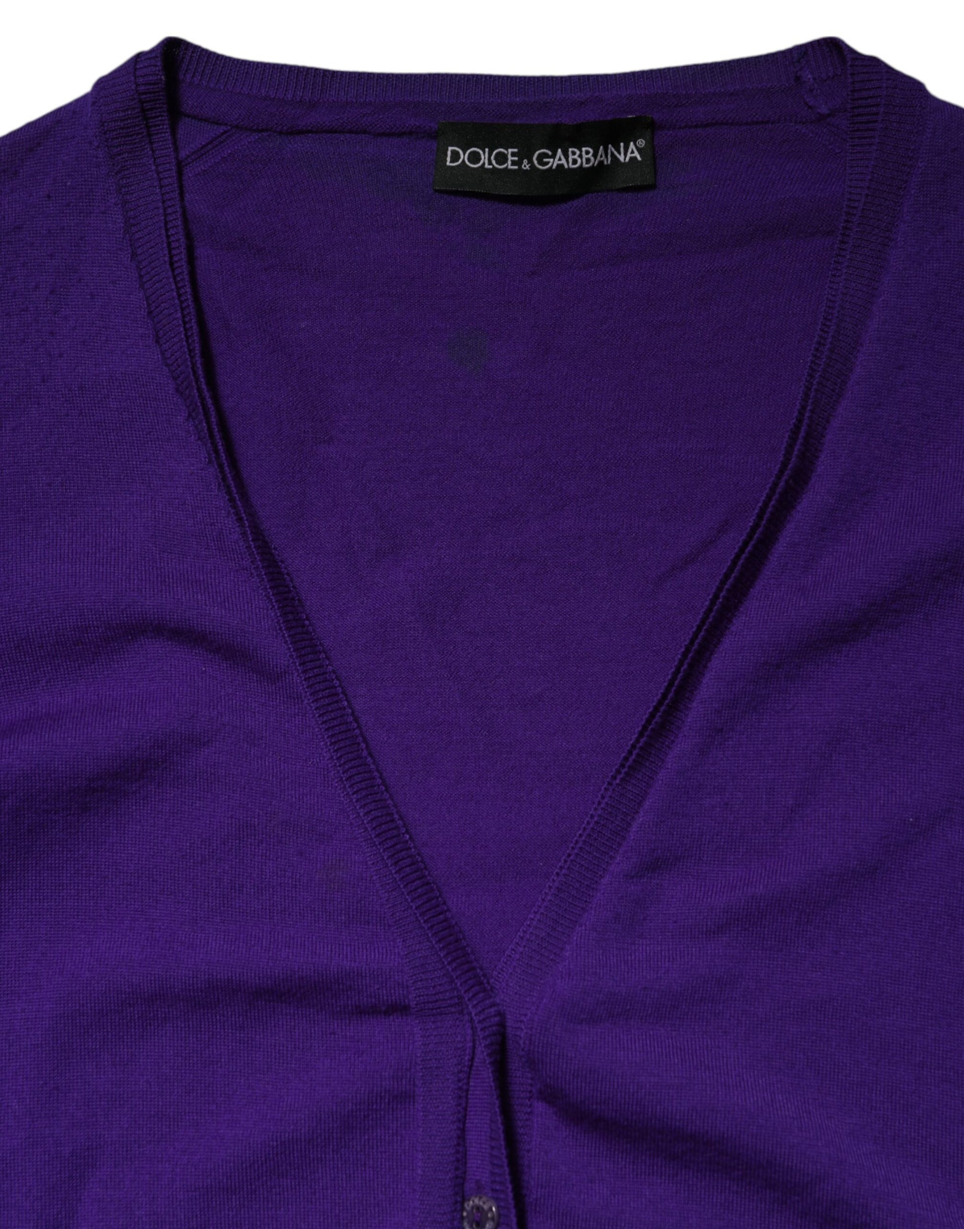 Purple Wool Knit V-neck Cardigan Sweater