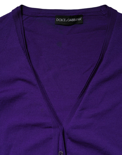Purple Wool Knit V-neck Cardigan Sweater