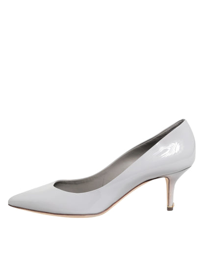 Light Gray Leather Kitten Heels Pumps Shoes