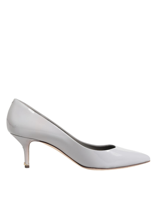 Light Gray Leather Kitten Heels Pumps Shoes