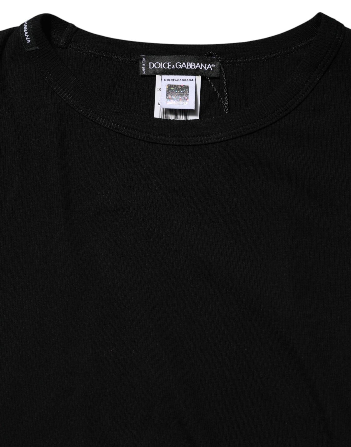 Black Cotton Knit Round Neck Long Sleeves T-shirt