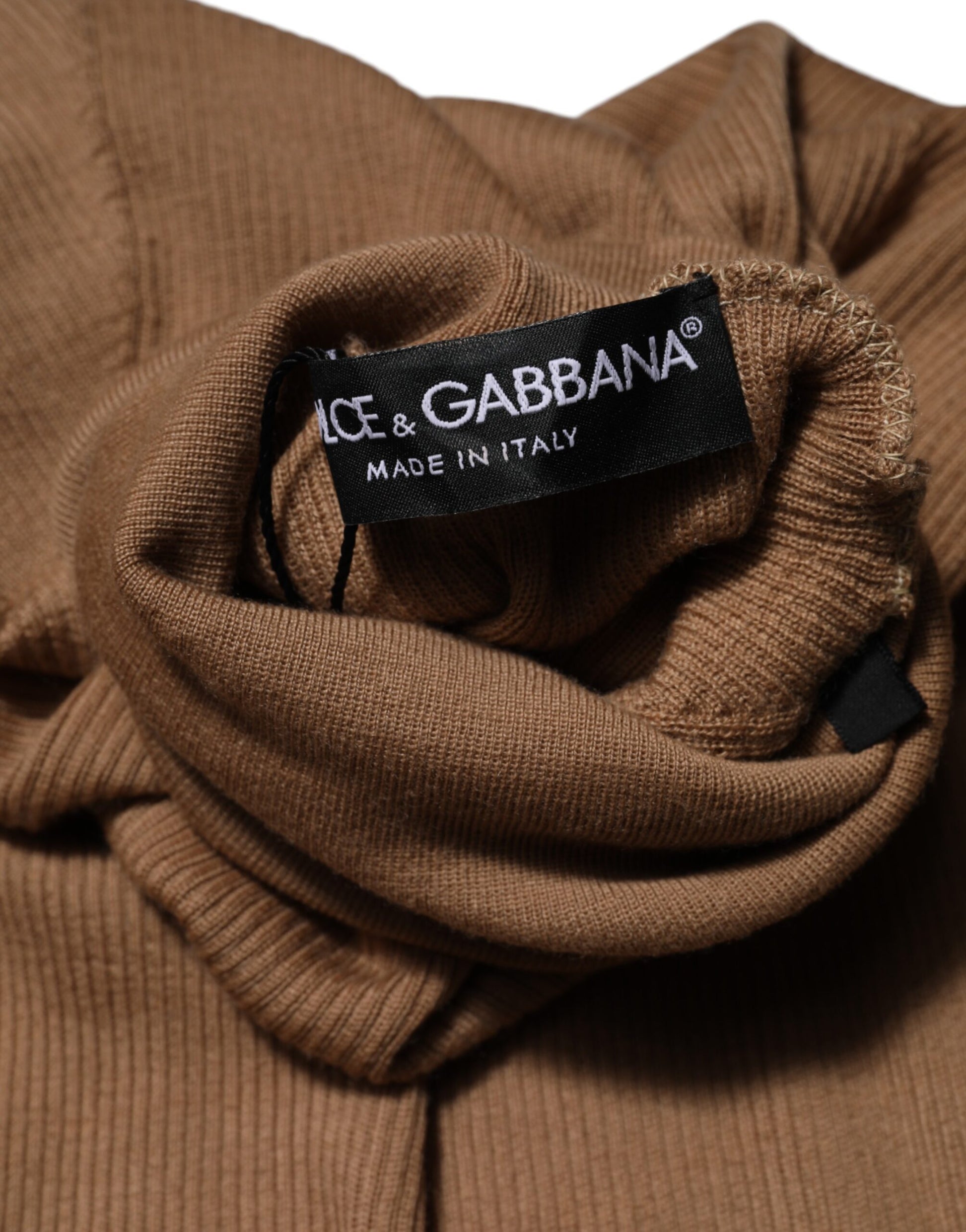 Brown Knit Long Sleeves Turtleneck Sweater