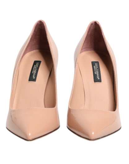 Beige Patent Leather Stiletto Heel Pump  Shoes