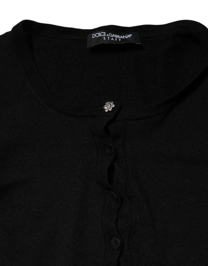 Black STAFF Round Neck Cardigan Sweater