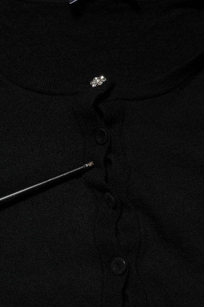 Black STAFF Round Neck Cardigan Sweater