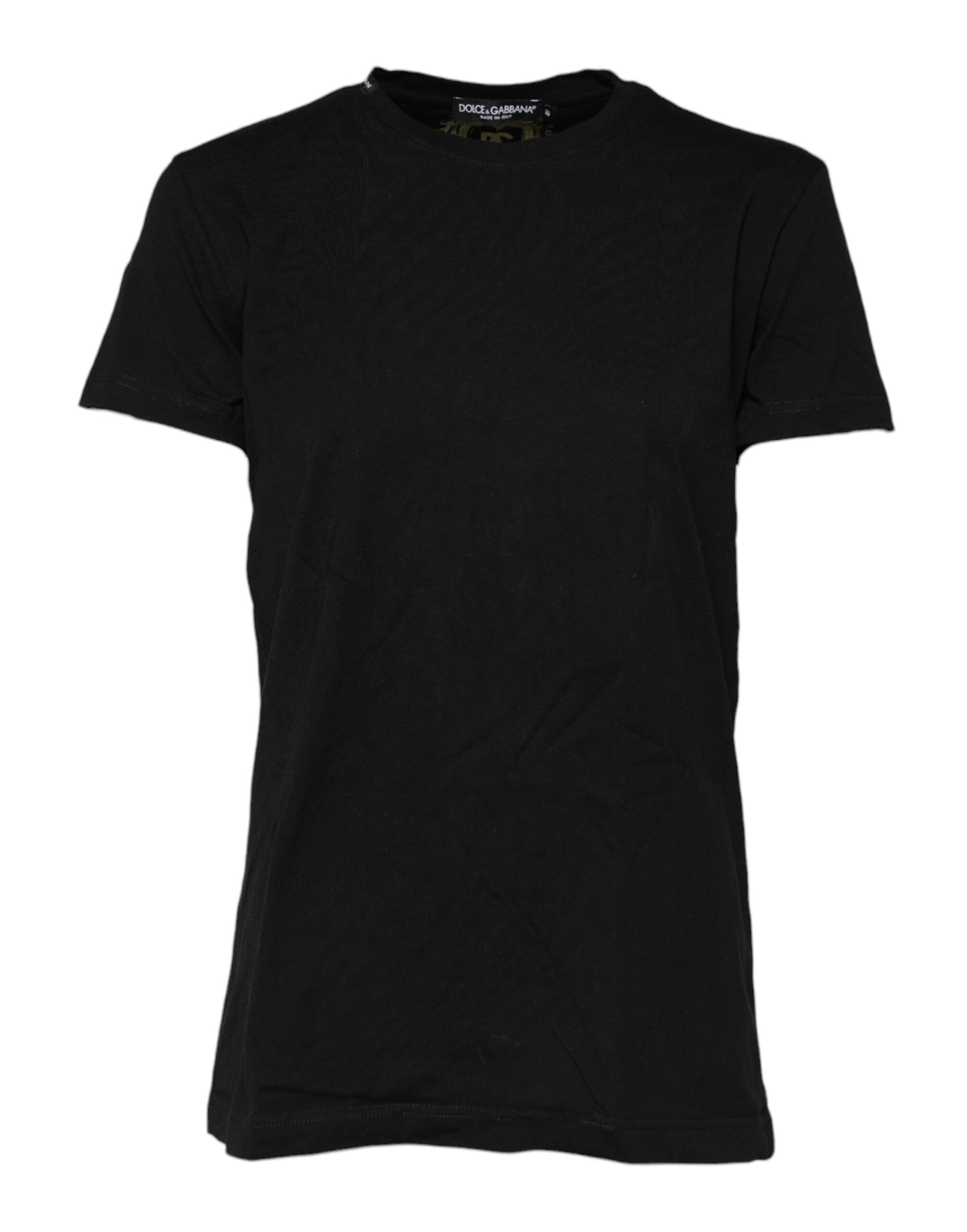 Black Cotton Short Sleeves Crew Neck T-shirt