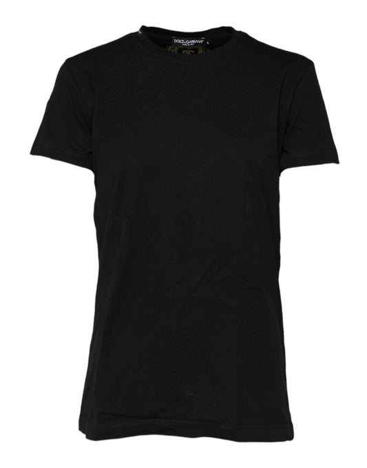 Black Cotton Short Sleeves Crew Neck T-shirt
